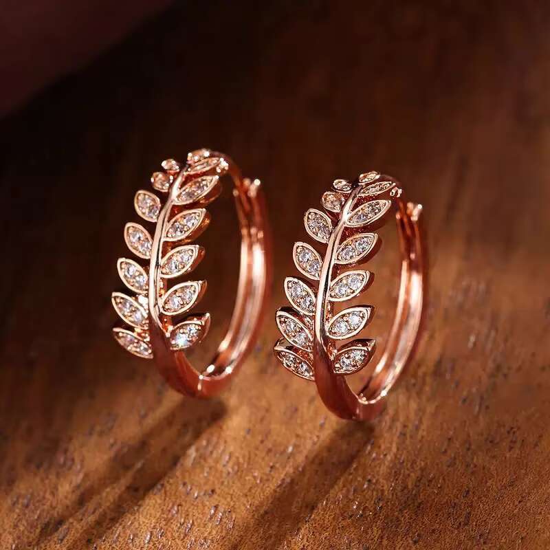 Simple Trendy Leaf Design Olive Silver Plated Small Earrings for Women Cubic Zirconia Hot-Sale Trendy Jewelry Earrings