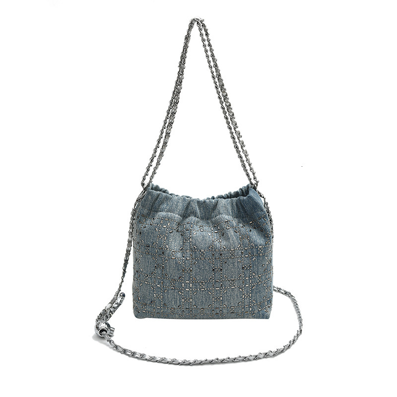 Free Shipping Designer Bag Super Popular Niche Rhinestone Bag For Women 2025 New Stylish Versatile Luxury Bag Chain Crossbody Bag Denim Pleated Bucket