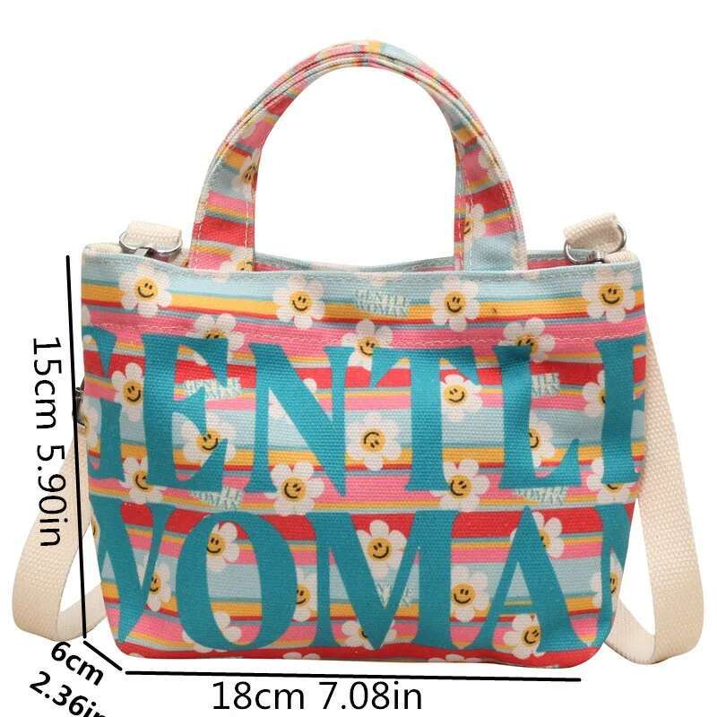 Gentle Woman Letter Printing Small Tote Street Trendy Canvas Mini Handbag Shoulder Versatile Teen Women Crossbody Bag,
