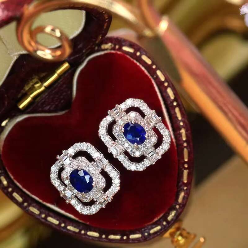 Trendy Geometric Shaped Silver Plated Earrings Wedding Hollow Design Blue Crystal Cubic Zirconia Stud Earrings for Women