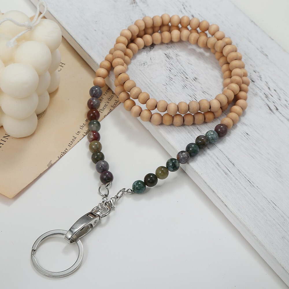 Luxury Jewelry Designer Jewelry Amazon Stone Wood Bead Mask Chain Lanyard Work ID Badge Necklace ID Badge Easy Pull Buckle Sweater Long Necklace