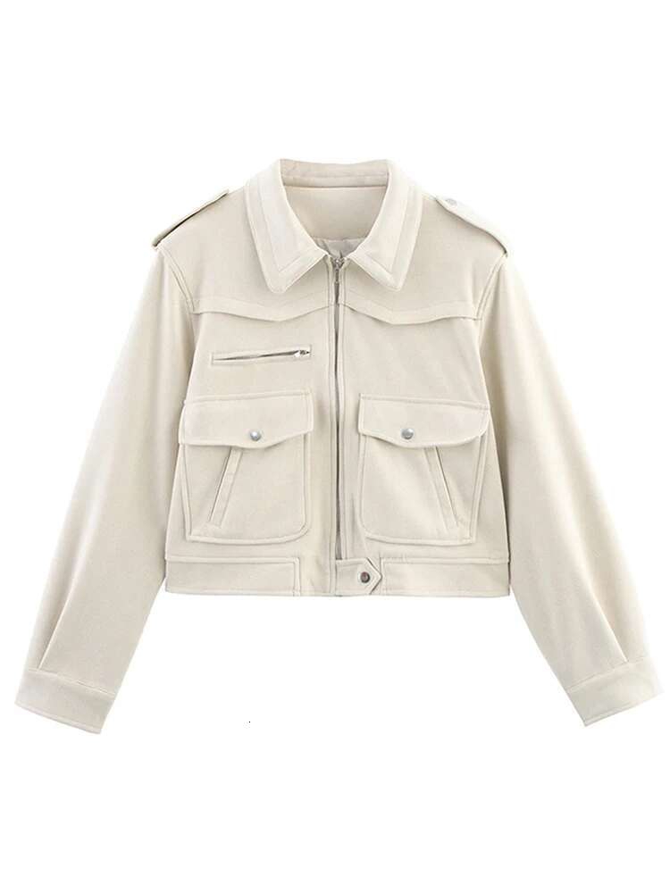 2025 Autumn Long Sleeve Bomber Jacket For Women Elegant Lapel Zipper Short Coats Office Lady Chic Street Casual Cropped Outwear