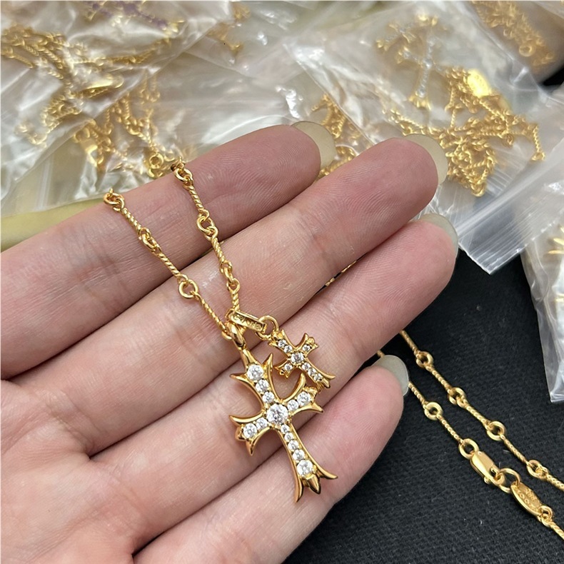 Luxury Jewelry Designer Jewelry V Gold High Version Crow Double Cross Pendant Necklace With Inlaid Diamonds Red Plated 18K Heavy Craft High Version Ba