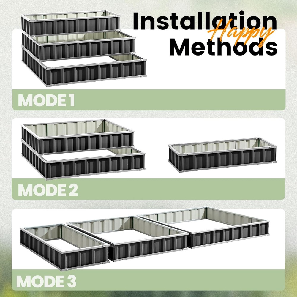 3 Tier Raised Garden Bed Outdoor Metal Patio Planter Box with Gloves, 4' x 4' x 2' for Backyard, Patio to Grow Vegetables, Herbs