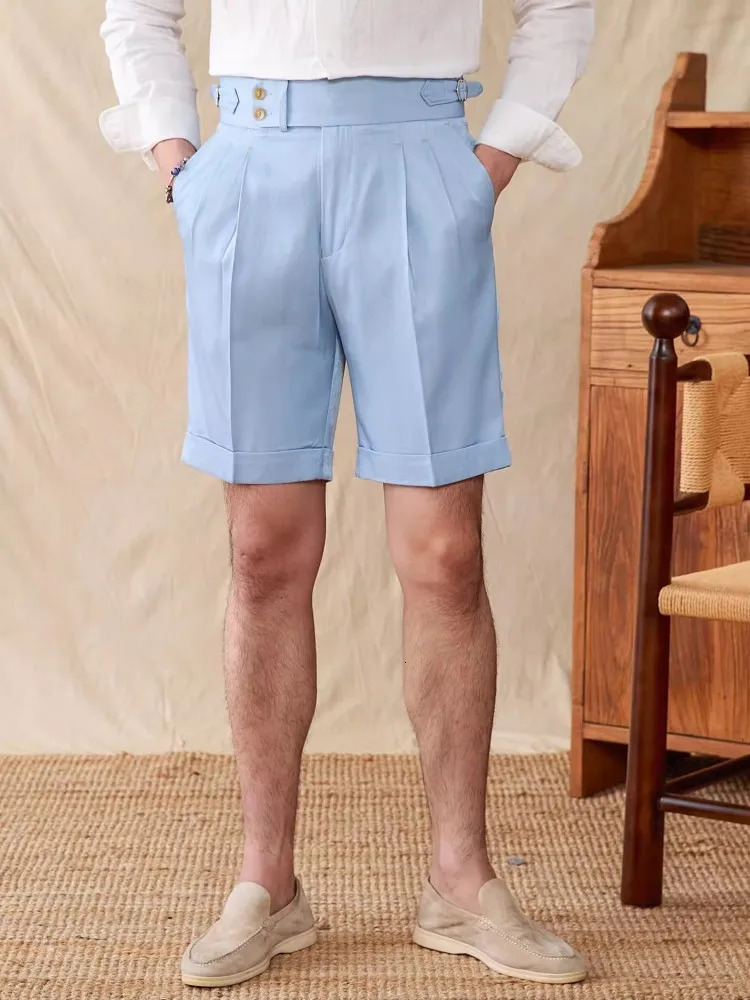 Summer Mens Suit Shorts Vintage British Style Knee Length Straight Trousers Solid Color Business Casual Mens Shorts 250708