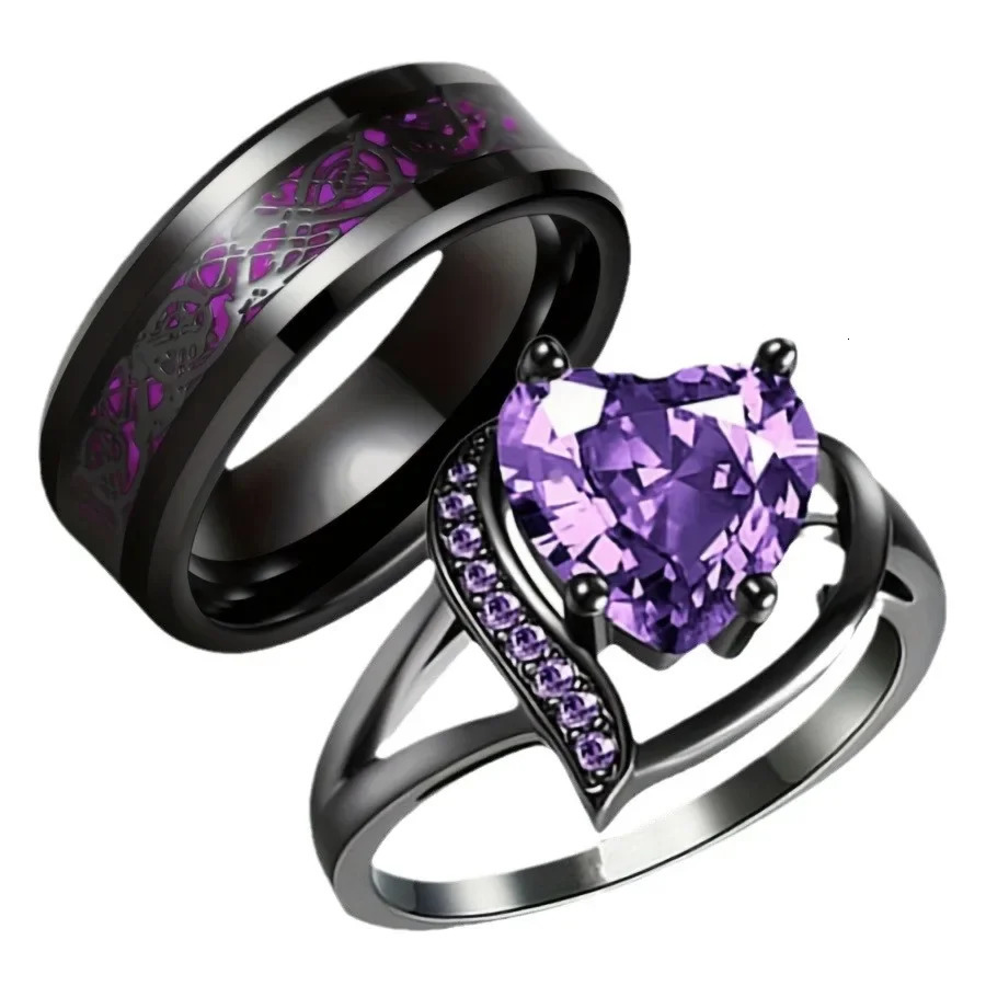 Sweet romantic love heart ring for women men dragon pattern stainless steel couple jewelry wholesale 250704