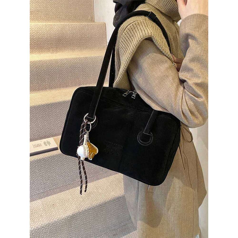 Retro Faion Suede Oulder Large Capaci Boston Bag Spring Summer 2025 Women's Handbag Soft Polyester