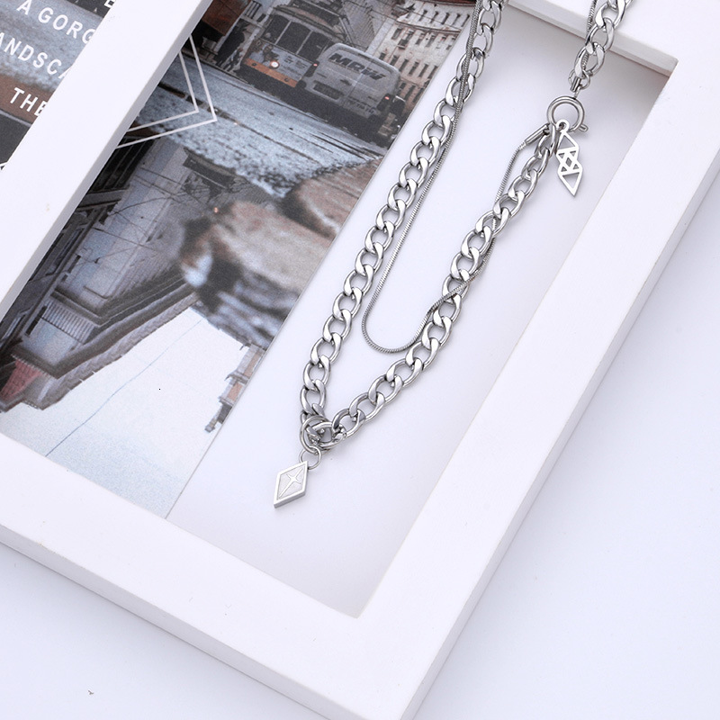 Luxury Jewelry Designer Jewelry Double Layer Cross Rhombus Pendant Necklace Hip Hop Layered Long Choker Men Versatile Simple Titanium Steel Women Tren