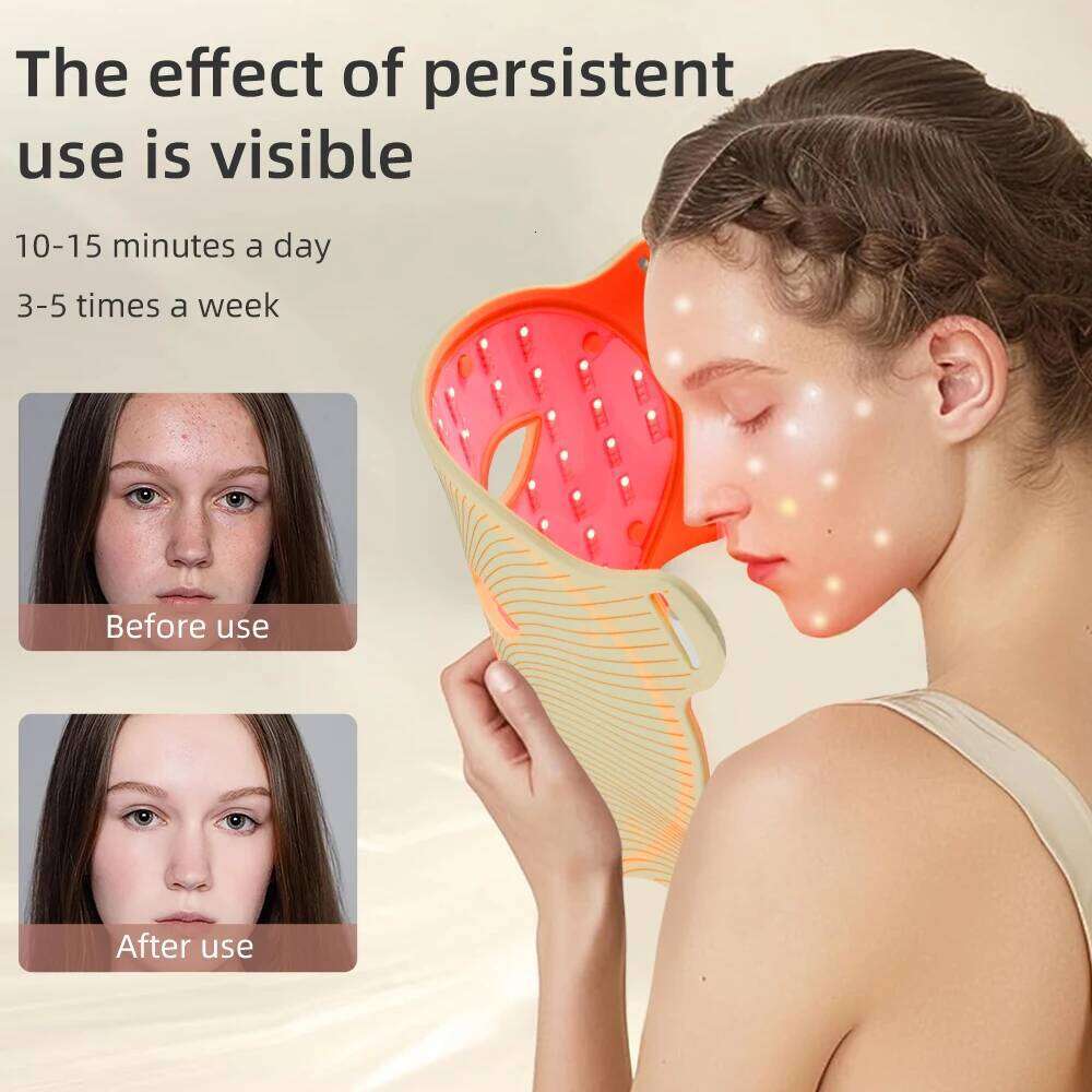 LED 4 Color Therapy Face With Near-Infrared Red Light For Anti-Aging Skincare Mask At Home And Travel
