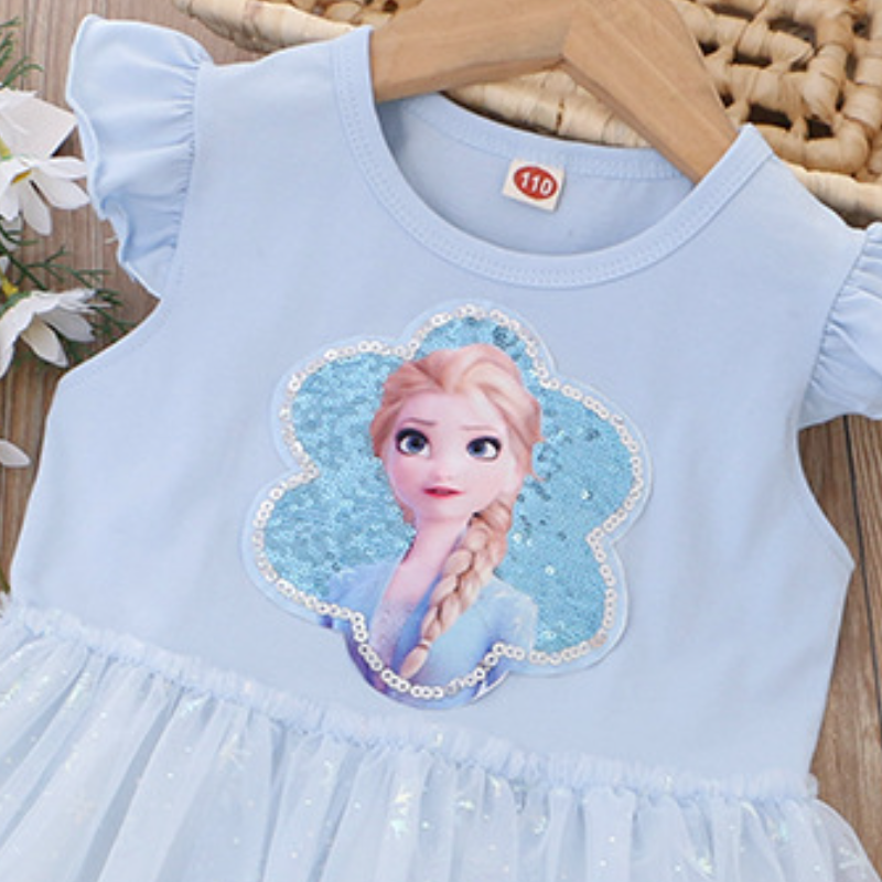 DISNEY Frozen Princess Elsa kids designer clothes toddler designer clothes Summer children clothes girl dress with flying sleeves and sequins cartoon 