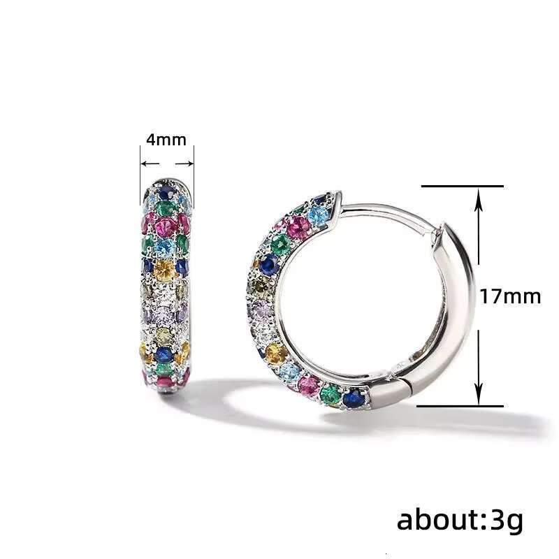 Dainty Full Paved Round Colorful Sparkling Cubic Zirconia Circle Earrings for Women Wedding Silver Plated Hoop Earrings
