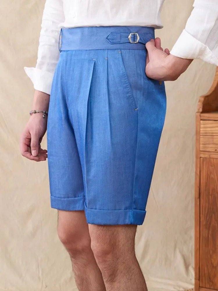 Summer Mens Suit Shorts Vintage British Style Knee Length Straight Trousers Solid Color Business Casual Mens Shorts 250708