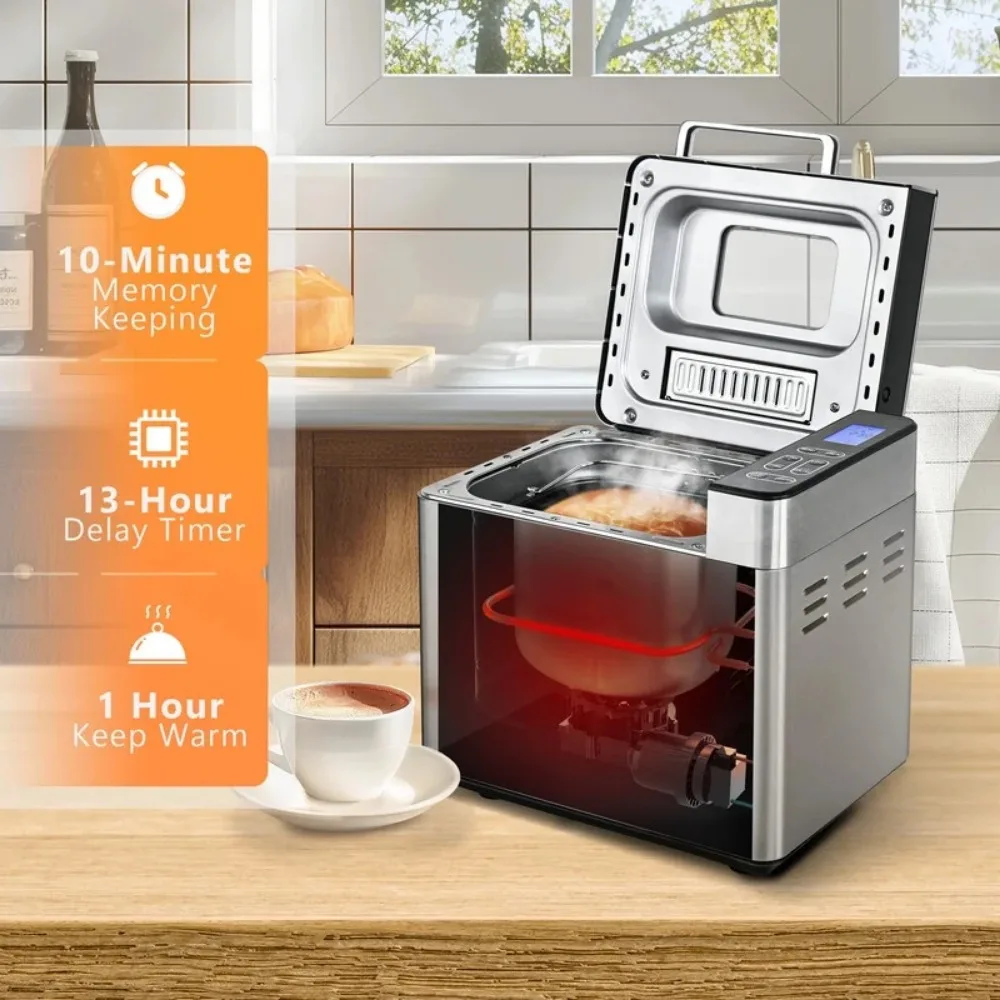 Bread Maker 2LB Dough u0026 Bread Maker Machine with Auto Fruit and Nut Dispenser Fit for 3 Loaf Sizes u0026 3 Crust Colors