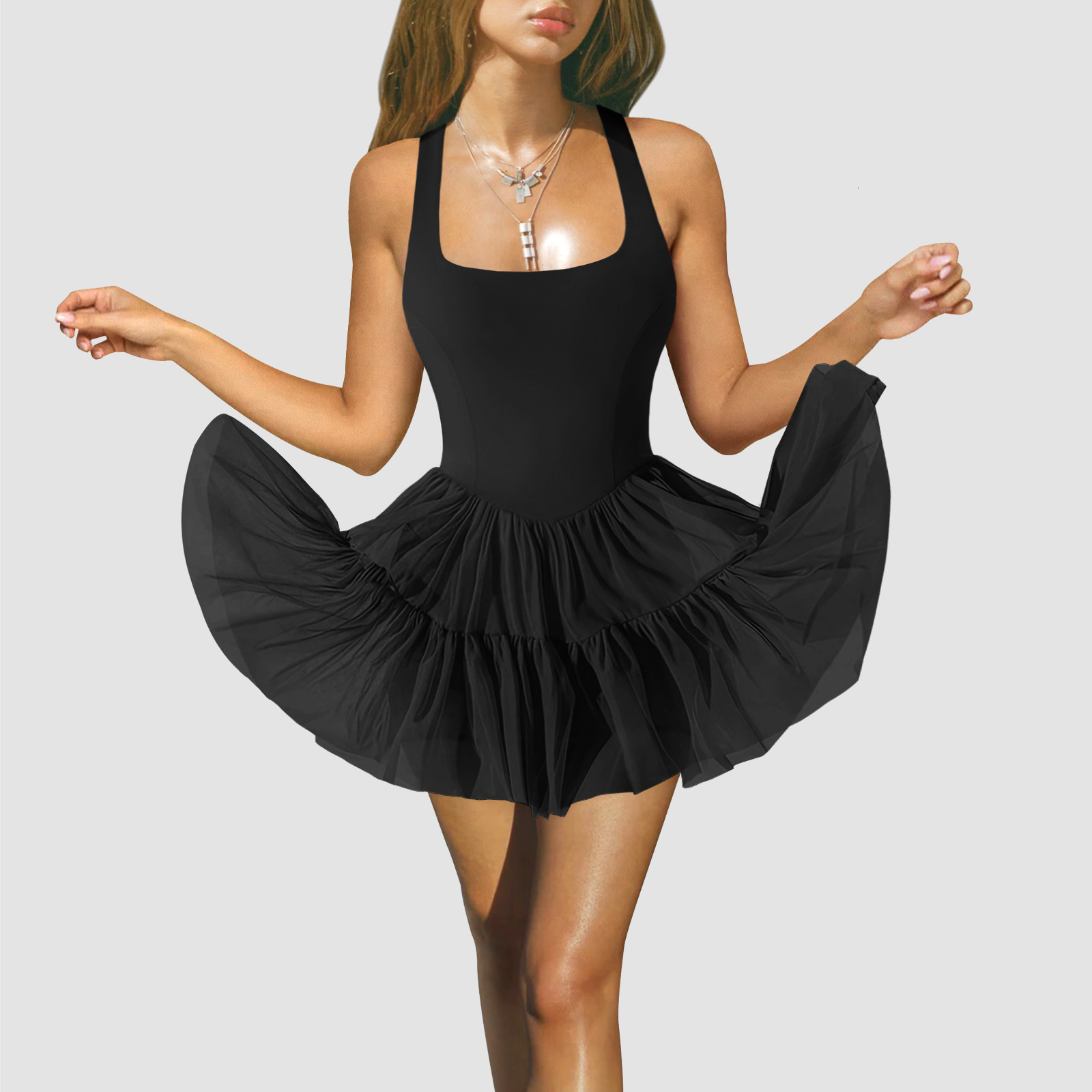 2025 Summer New Women's Fashion Summer New Women's Short Skirt Ballet Style Mesh Belt Adjustable Dress New Luxury Designer Women's Skir