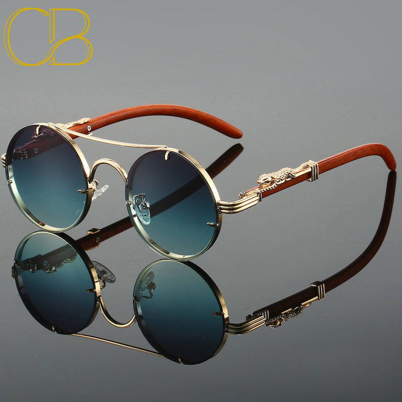 CB Rimless Round Sunglasses Vintage Men Fashion Double Bridge Multicolor Shades Women Retro Trendy Brand Luxury Design Sun Glasses UV400 Leopard