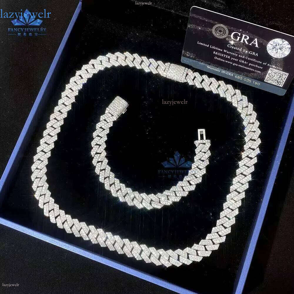 Pass Dia Tester 8mm-12mm Two Rows Sier Moissanite Ice Out Hiphop Cuban Link Chain Bracelet
