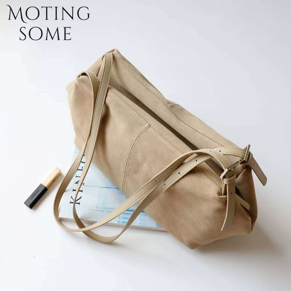 Motingsome Autumn Suede Leather Bags Woman Boston Designer Matte Cowhide Tote Bag Oversized Shoulder Pillow Purses