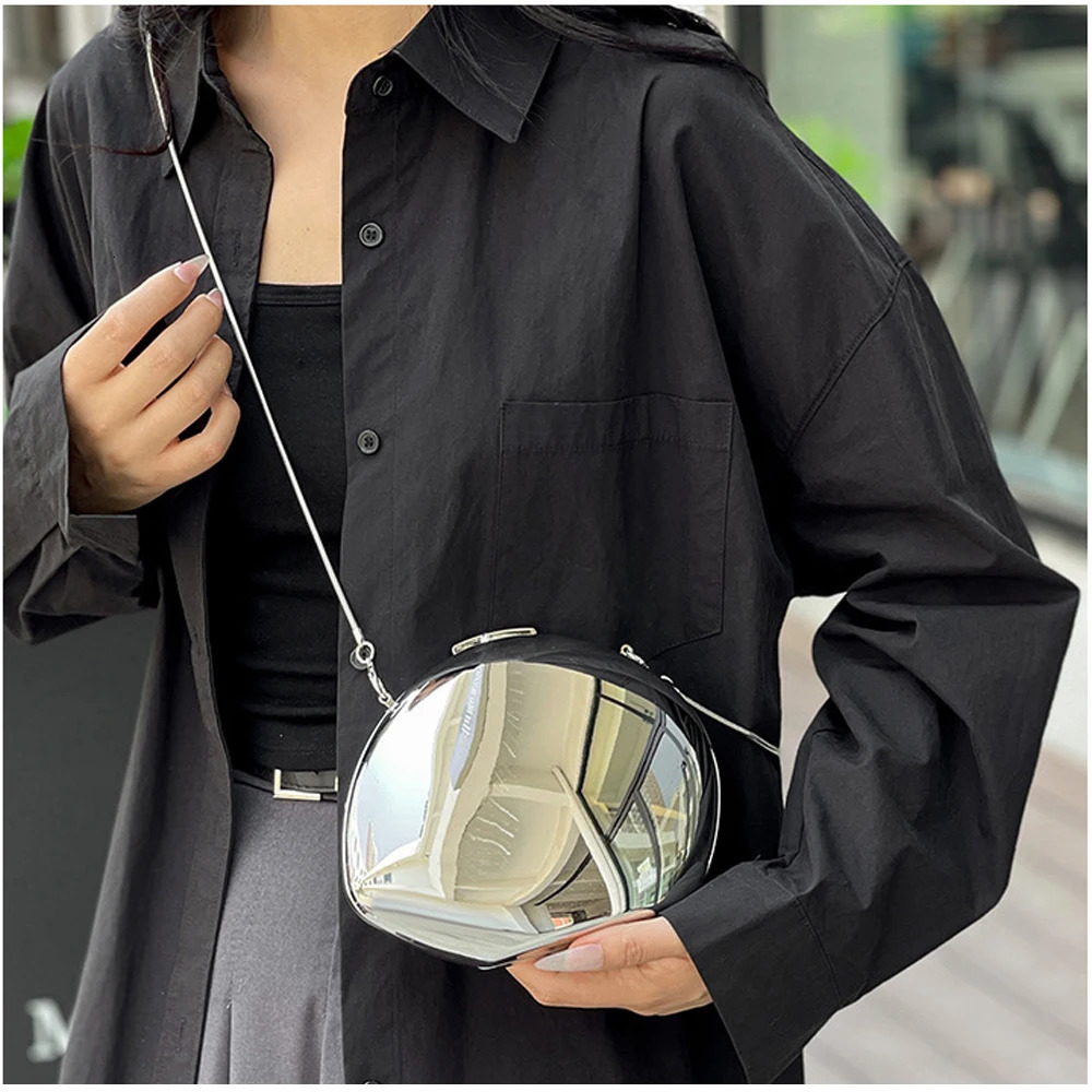 Acrylic Egg Shape Clutch Bag Smooth Mirror n Handbag Women Evening Bag Party Cute Purse Metal Shell Handbag 250708