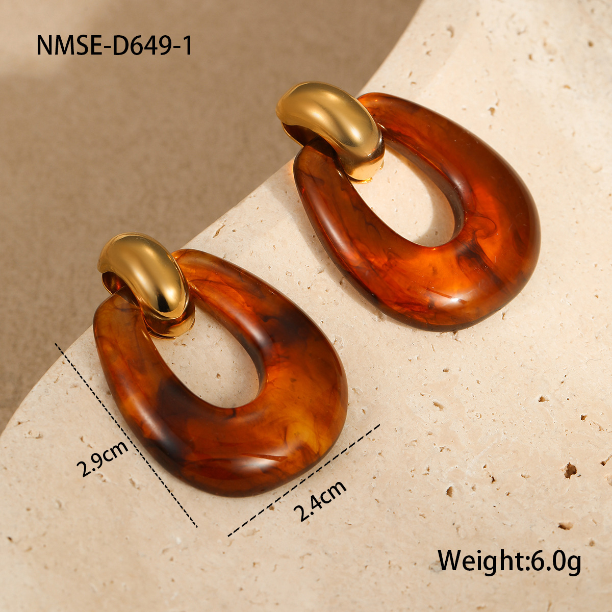 New Versatile and High end Retro style Stainless Steel Earrings with Irregular Resin Geometric Design Fashionable Ear Jewelry