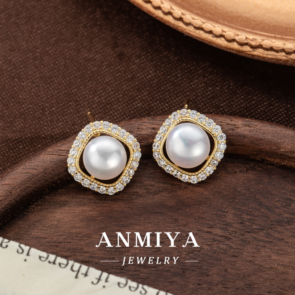 Luxury 925 Silver Needle Pearl Earrings Zircon Pearl Wedding Drop Stud Earrings Women