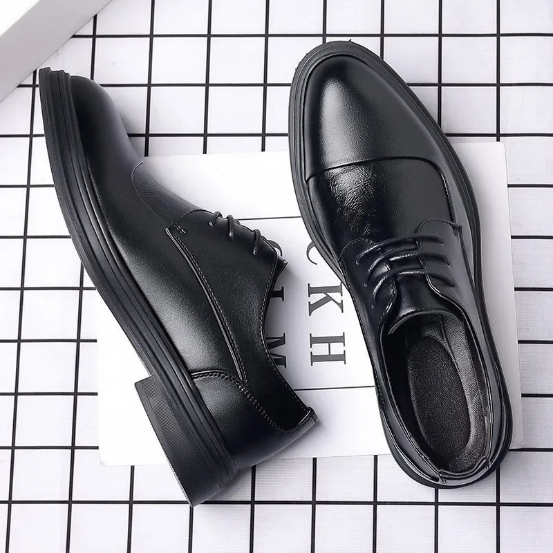 Black Leather Shoes for Men Wed Dress Shoe Lace Up Casual Business Oxfords Point Toe Office Formal Shoes for Male 250712