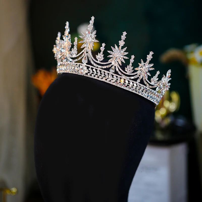 Baroque Rhinestone Crystal Wedding Crown Queen Flowers Bridal Tiaras Women Beauty Pageant Bridal Hair Jewelry Accessories 250711