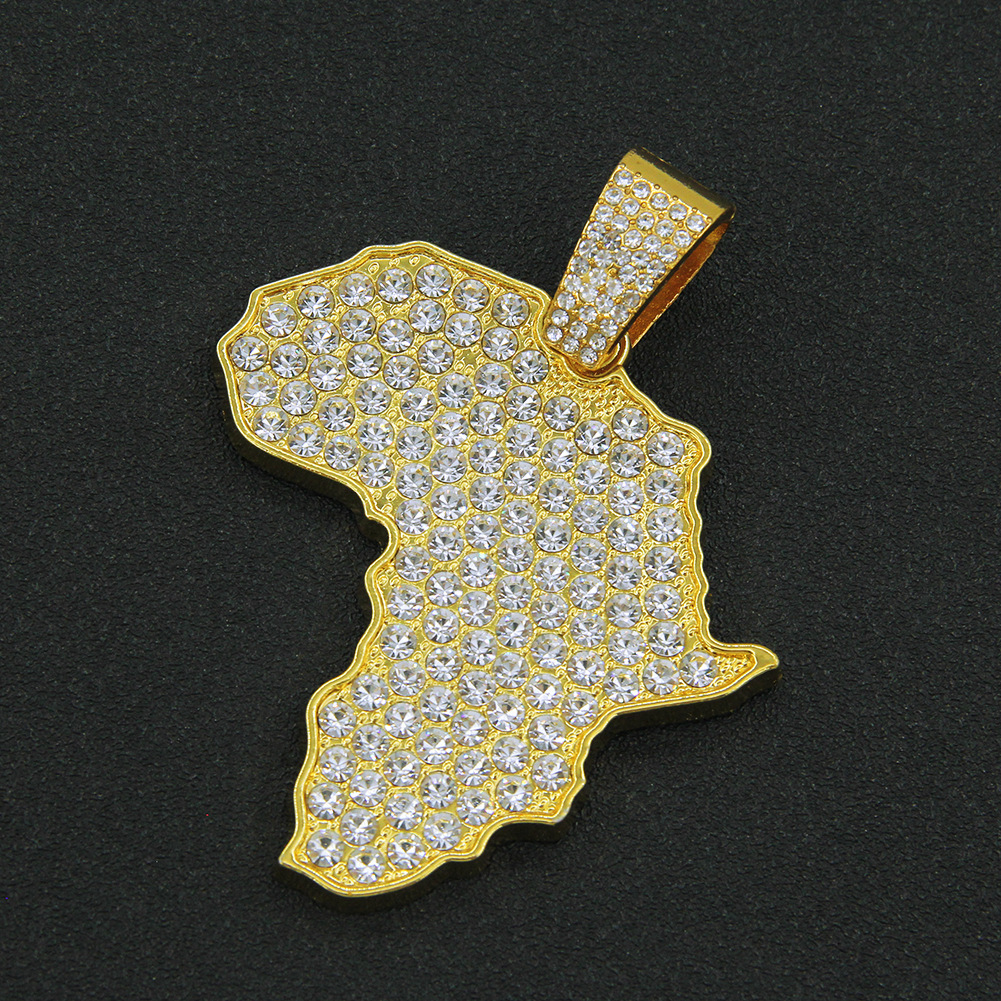 Luxury Jewelry Designer Jewelry European And American Hip-hop Personality Full Diamond Large Map Pendant Necklace Miami Chain Trendy Punk Collarbone C