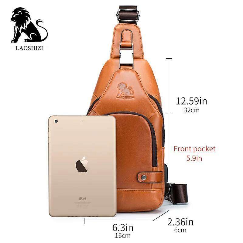 New 100% Genuine Leather Chest Bag Fashion Style Casual Crossbody Bags With USB Large Capacity Men's shoulder bag