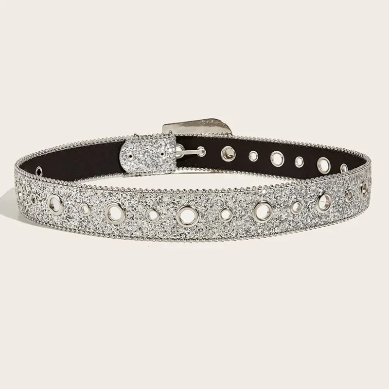 Punk Rhinestone Belt 3.8cm Y2k Bling Sequin Belts Pu Fashion Waistband Jeans Pants Decor Belt for Women Men 250711
