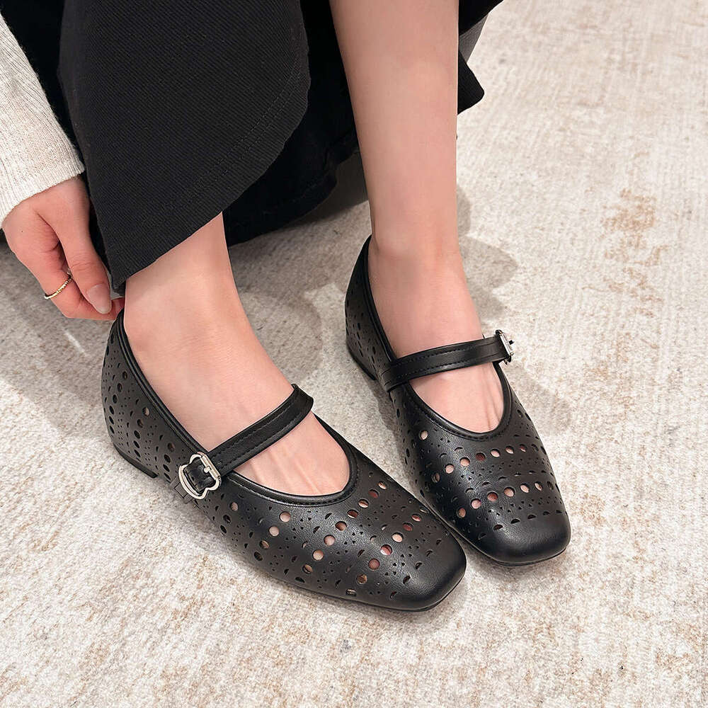 796-17 Out Hidden Heel New Square Toe Casual Hollow Flat Soft Sole Women's Shoes