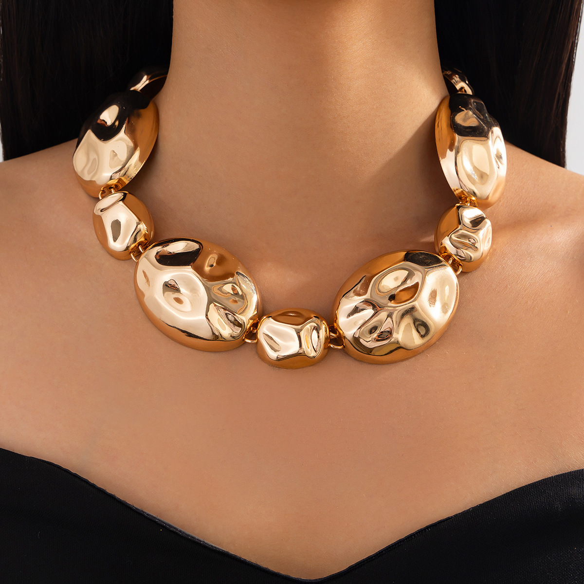 Luxury Jewelry Designer Jewelry European And American Cross-border Jewelry Exaggerated Shiny Wrinkle Necklace Fashion Irregular Metallic Necklace Set