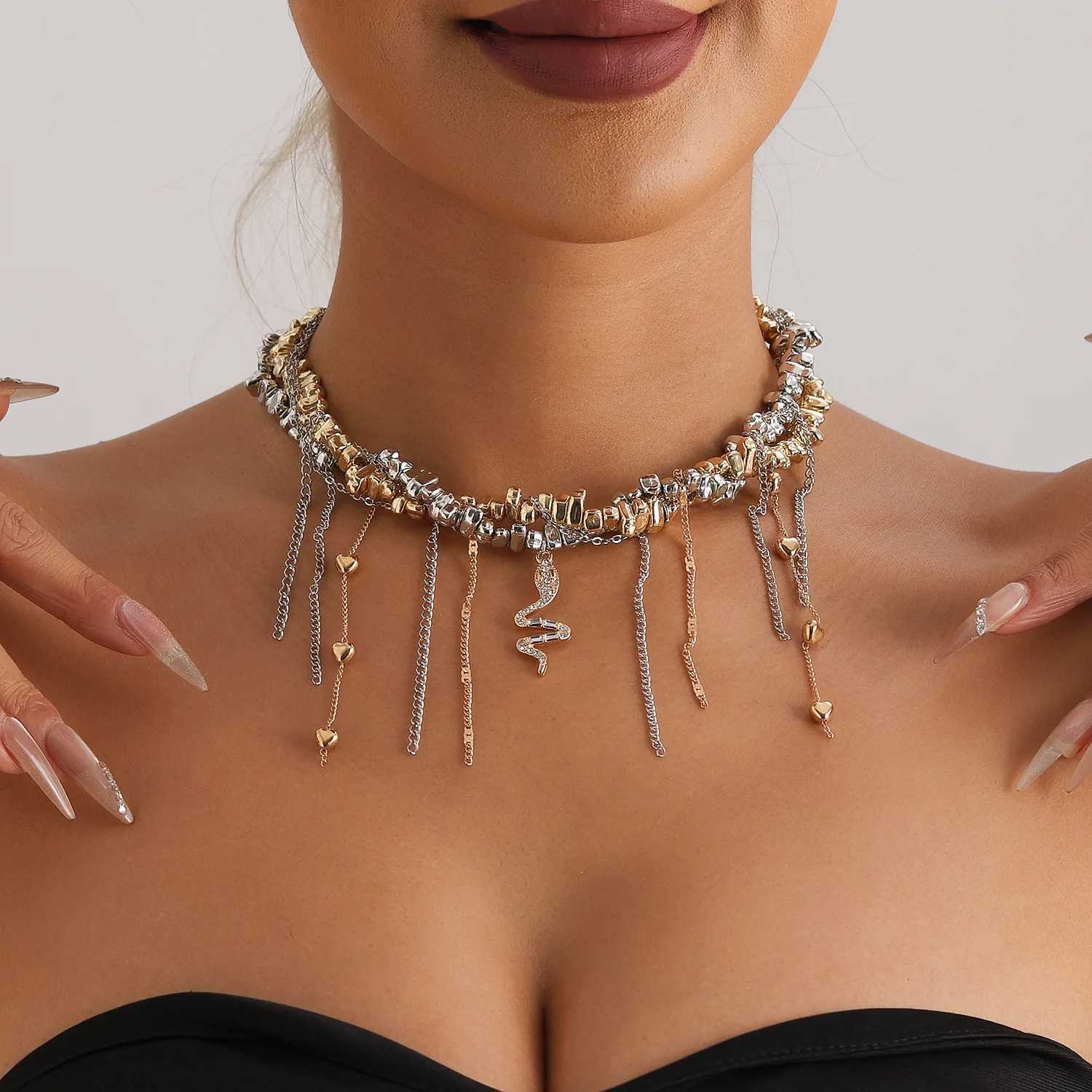 New Fashion Trend Accessories Irregular Hand-beaded Love Fringe Serpentine Pendant Mix Necklace Stainless Steel Jewelry W250712