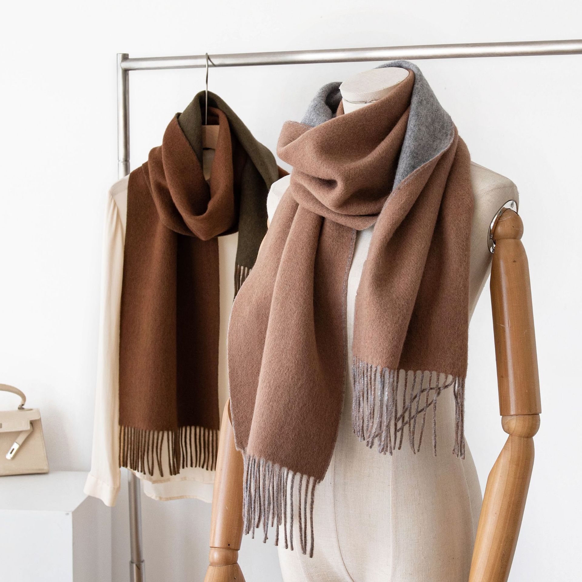 K1338 100% wool solid color large scarf autumn and winter new double-sided wool scarf versatile thick warm shawl dual-purpose