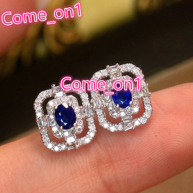 Trendy Geometric Shaped Silver Plated Earrings Wedding Hollow Design Blue Crystal Cubic Zirconia Stud Earrings for Women