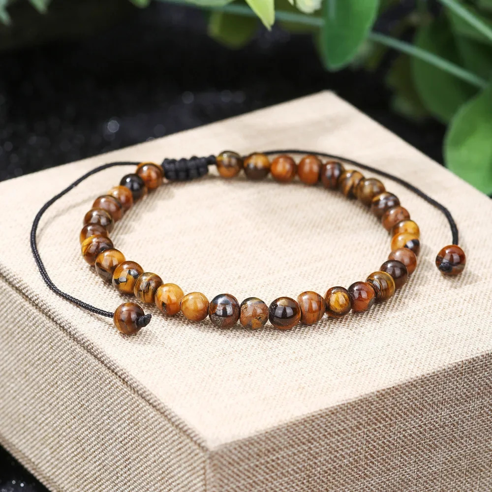 Fashion Beaded Rope Bracelet Unisex Braided Adjustable Cord 4/6mm Obsidian Tiger Eyes Stone Braclet Meditation Couple Jewelry 250712