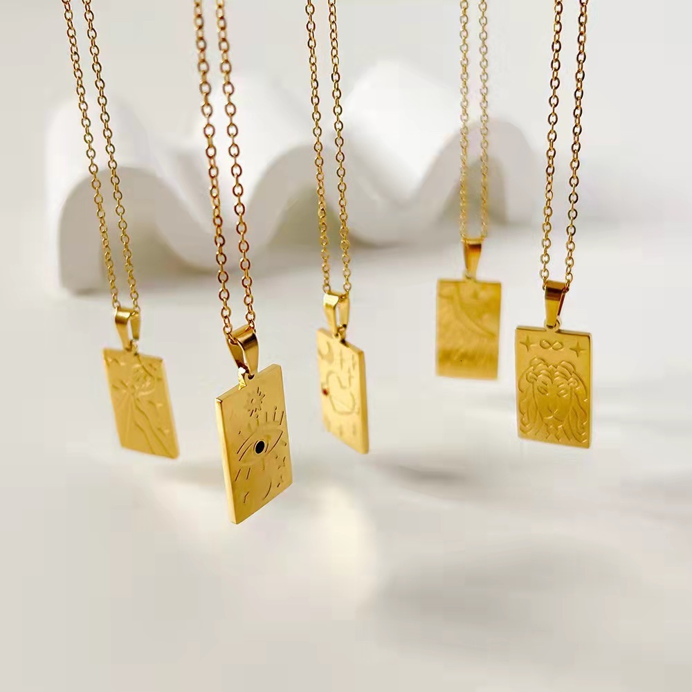 Luxury Jewelry Designer Jewelry Cross-border 18K Gold Stainless Steel Tarot Card Necklace For Women Fashionable Personality Titanium Steel Square Pend