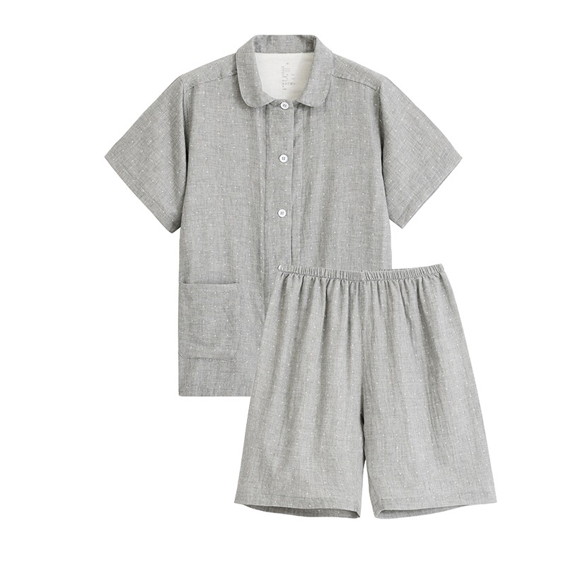B968-Cotton double-layer yarn short-sleeved shorts pajamas women's spring and summer Japanese style no side seams pure cotton home clothes thin s