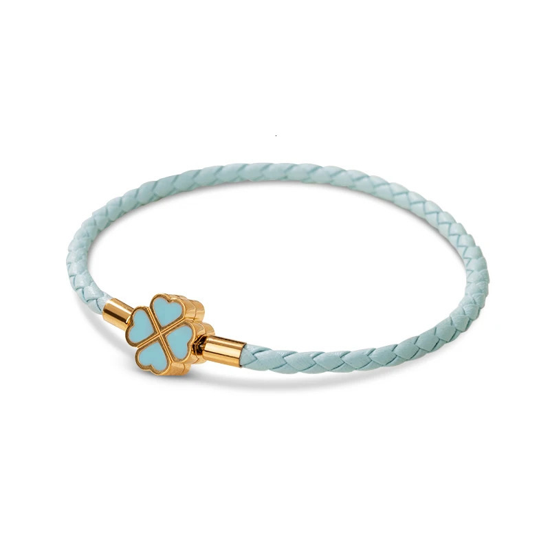 Green Four-Leaf Clover Lucky Bracelet For Women Genuine Braided Leather Bracelet 9 Colors Birthday Party Jewelry ChiristmasGifts 250712