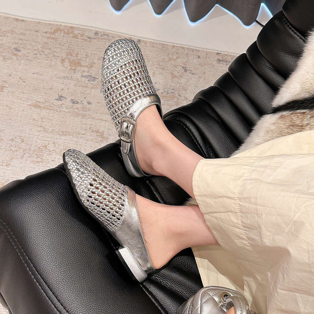 106-1 Fashion Woven Belt Buckle Hollow Flat New Fairy Style Low Heel Commuter Women's Shoes
