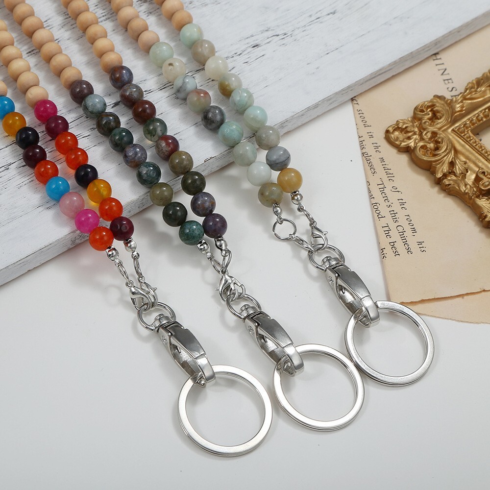 Luxury Jewelry Designer Jewelry Amazon Stone Wood Bead Mask Chain Lanyard Work ID Badge Necklace ID Badge Easy Pull Buckle Sweater Long Necklace