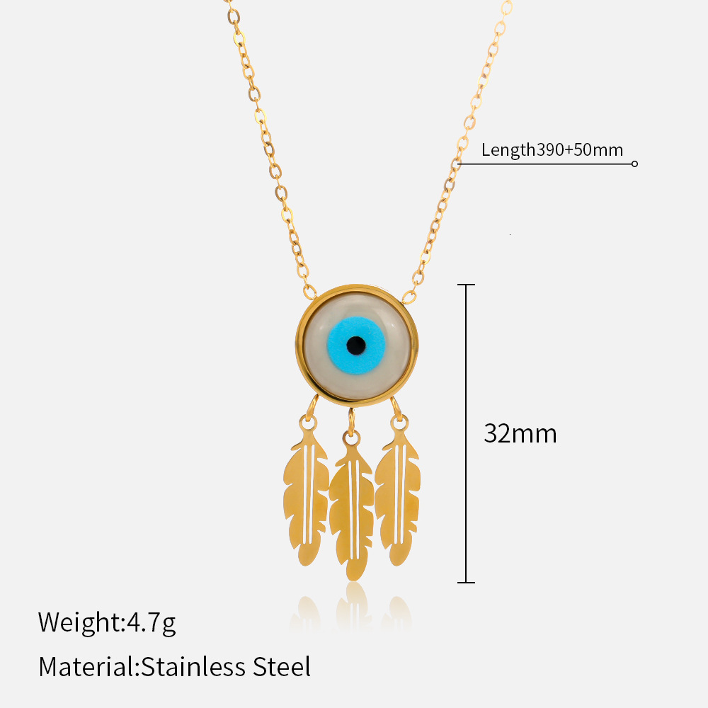 Luxury Jewelry Designer Jewelry European And American Fashion Demon Eye Stainless Steel Necklace For Women, Unique Retro Ethnic Style Leaf Pendant Tit