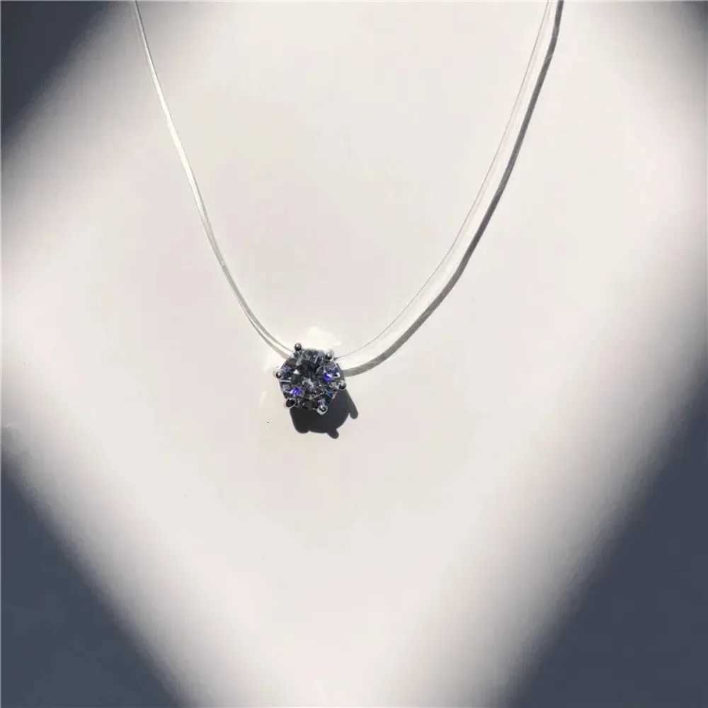 SUMENG New Personality Fashion Square Imitation Pearl Crystal Zircon Necklace Invisible Transparent Fishing Line W250712