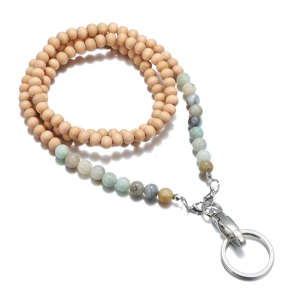 Luxury Jewelry Designer Jewelry Amazon Stone Wood Bead Mask Chain Lanyard Work ID Badge Necklace ID Badge Easy Pull Buckle Sweater Long Necklace