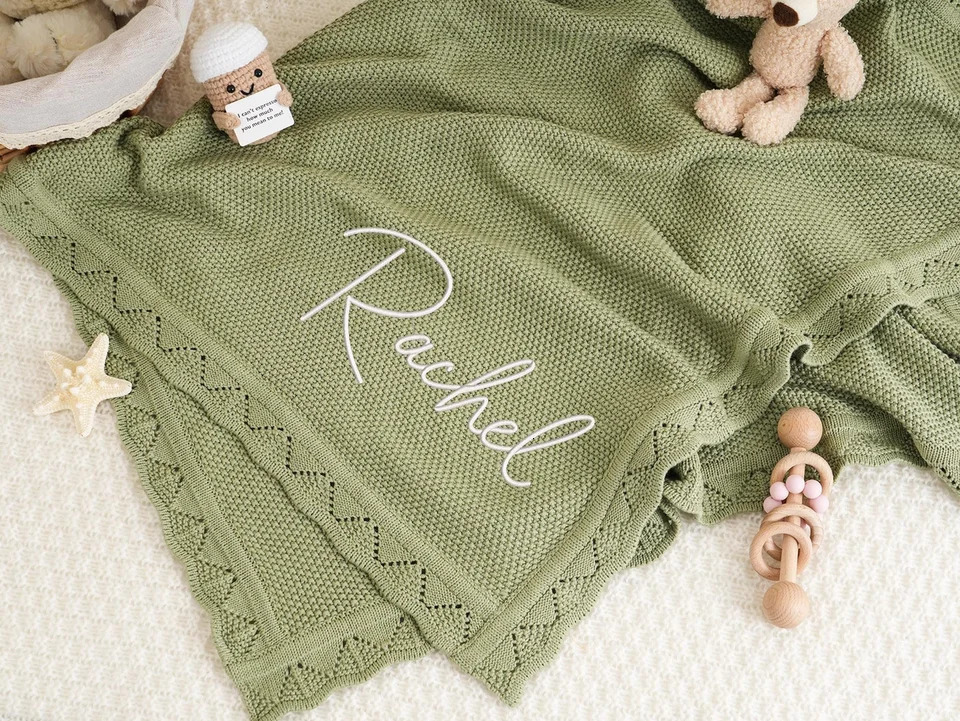 Personalized Knitted Blanket for Baby Boy Or Girl Soft Breathable Embroidered Name Blanket Baby Shower Stroller Birthday Gift 250708