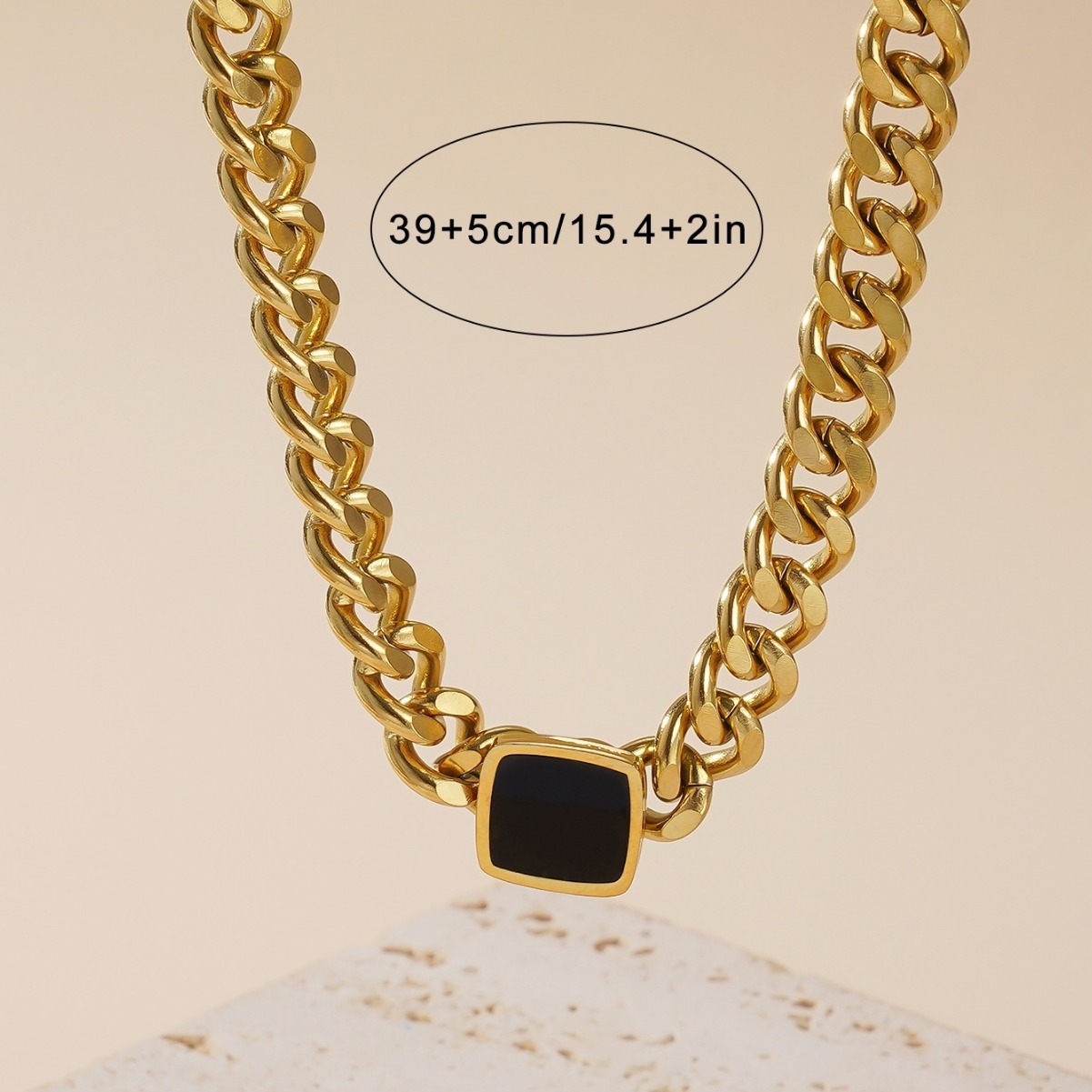 Luxury Jewelry Designer Jewelry Euopean And Ameican Style Unique Niche Vesatile Exaggeated Titanium Steel Thick Chain Non-fading Necklace Black Squae 