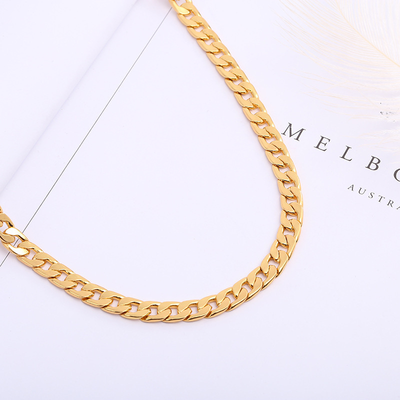 Luxury Jewelry Designer Jewelry Cross-border Jewelry European And American Fashion New Gold Necklace Chain Imitation Gold Men's 6MM Side Necklace