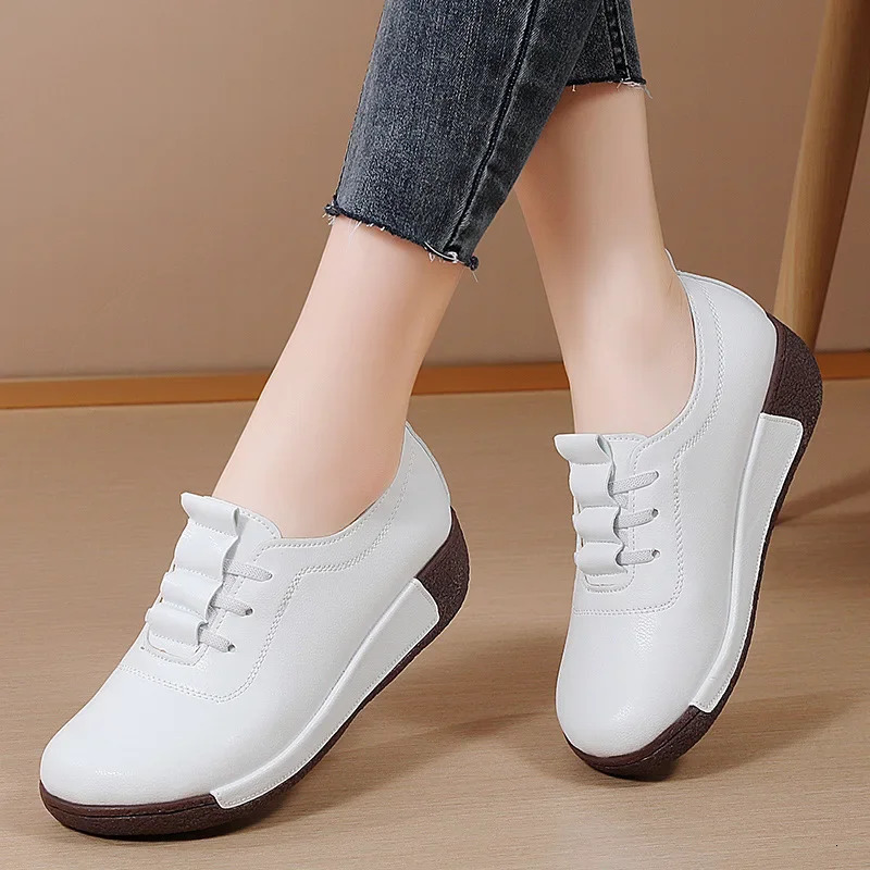2025 Women Casual Shoes Genuine Leathe Platform Loafers for Women Wedge Sneakers Zapatos Mujer Fashion Slip on Ladies Moccasins 250707