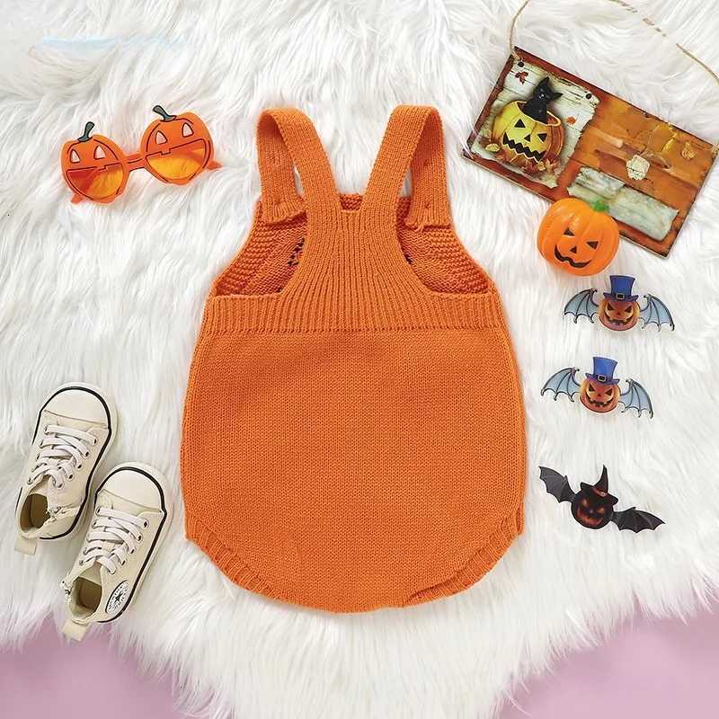 Baby Girls Boys Halloween Pumpkin Knit Romper 0-2Y New Born Baby Clothes Suspender Triangle Jumpsuit Festive Party Outfit Z250712