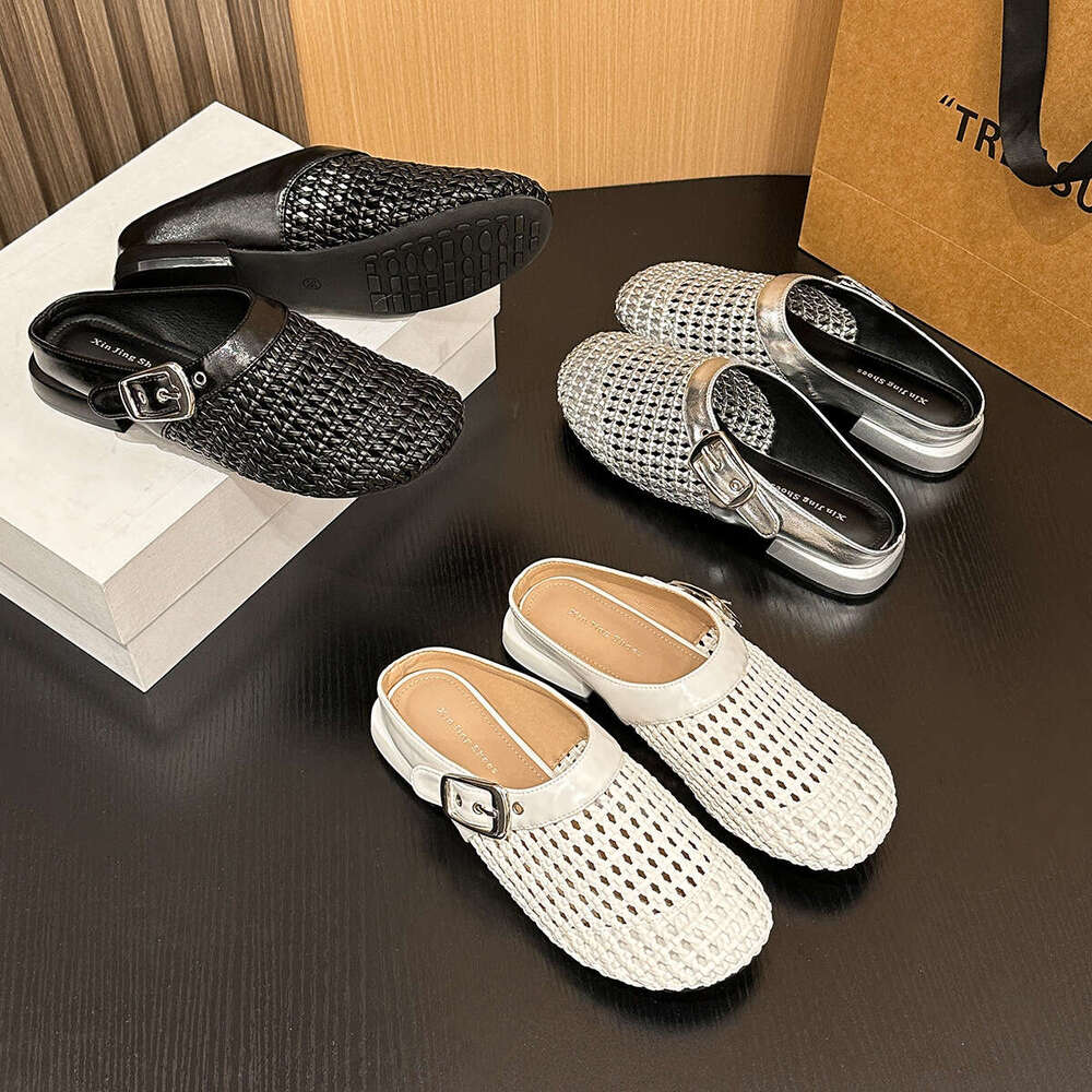 106-1 Fashion Woven Belt Buckle Hollow Flat New Fairy Style Low Heel Commuter Women's Shoes