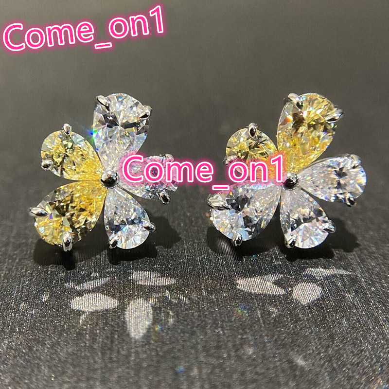 Fashion Flowers Design White/Yellow Crystal Cubic Zirconia Earrings for Trendy Wedding Silver Plated Stud Earrings Women